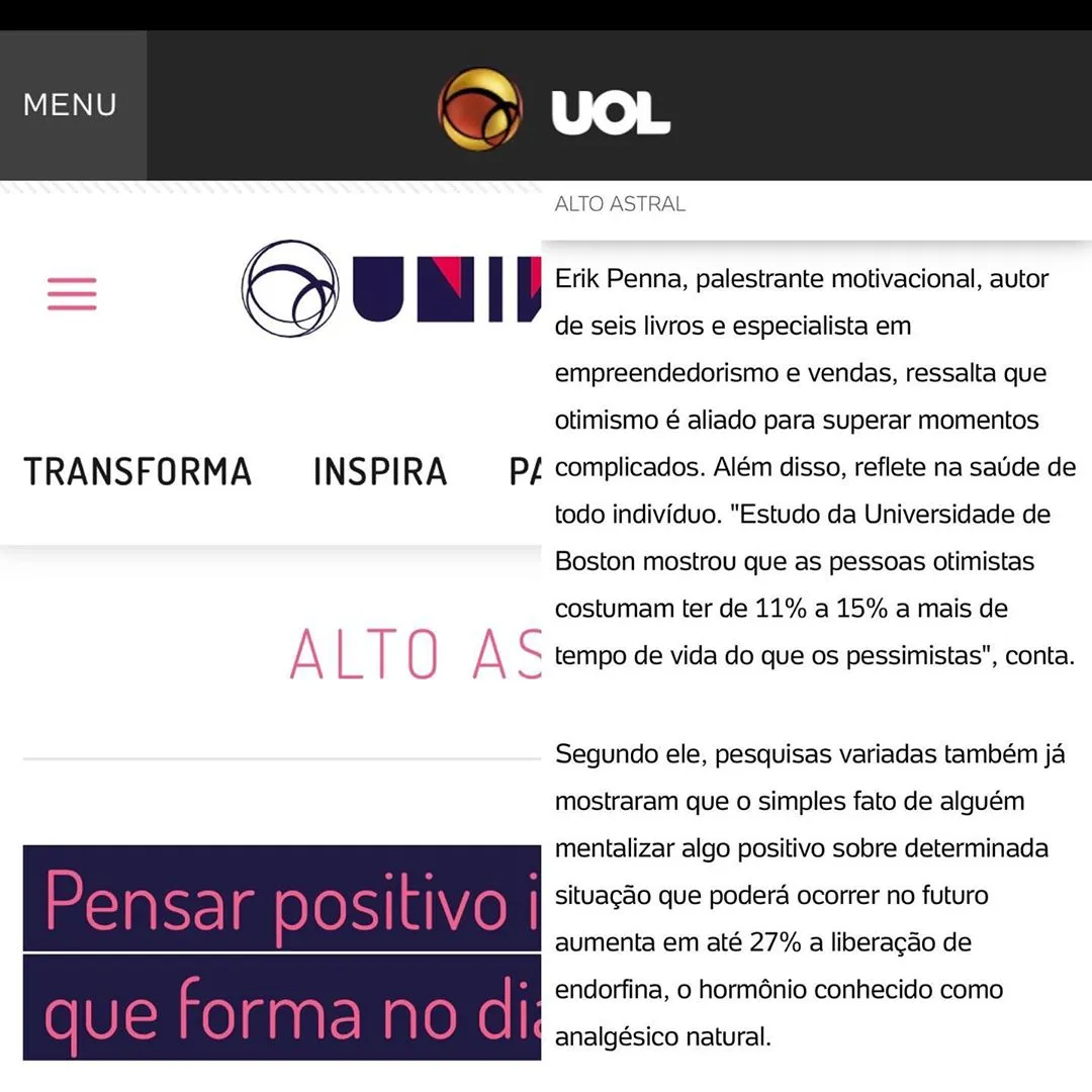 Erik Penna no Portal UOL falando sobre otimismo