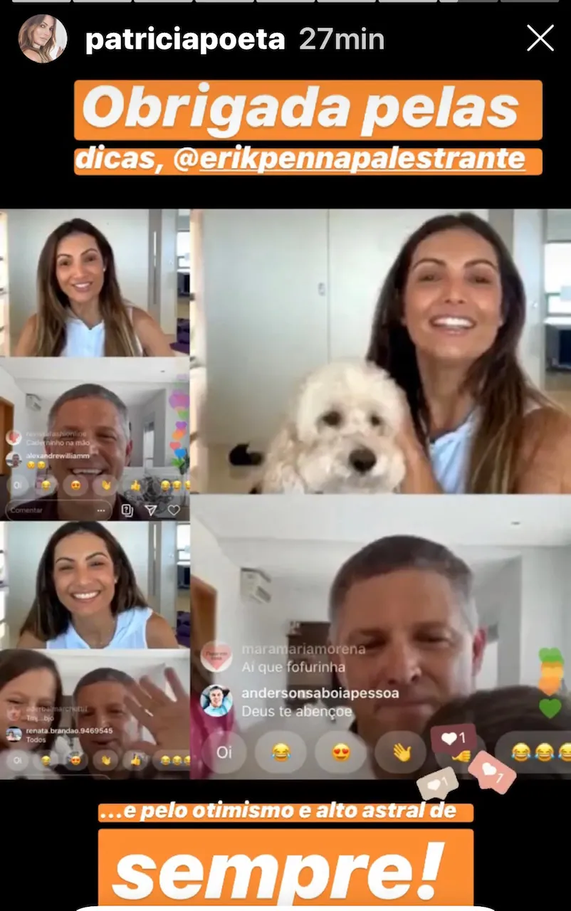 Live de Erik Penna com Patrícia Poeta sobre motivação e otimismo